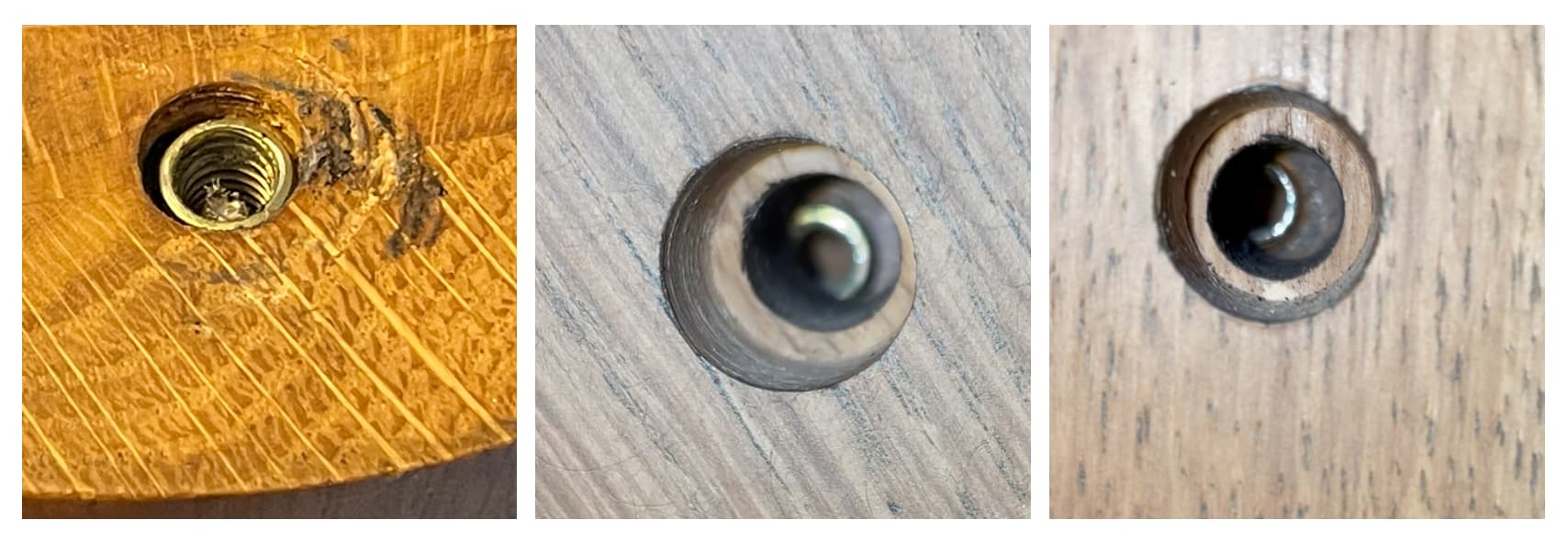 First image shows bit broken in fixing, second two images show clearly misaligned holes by 50%